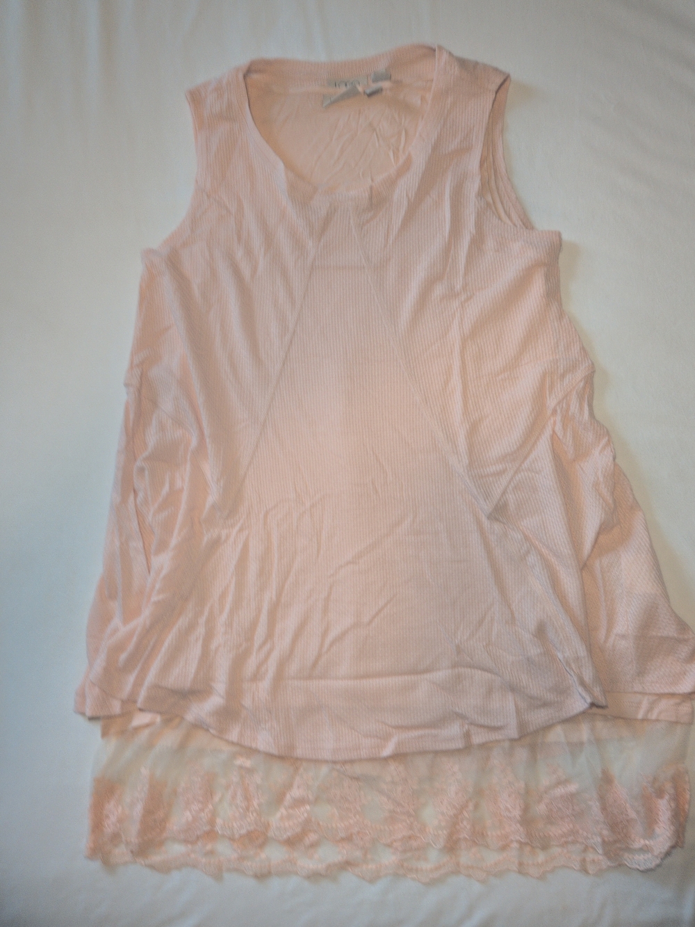 LOGO by Lori Goldstein Pale Pink Sleeveless Lace-Hem Tank